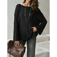 thumbnail image 2 of Womens Summer Scoop Neck Short Sleeve Sweater Casual Knit Tops Pullover Shirts Black S, 2 of 5