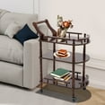 thumbnail image 2 of 3-Tier Rolling Kitchen Trolley Cart Wood PU Storage Drawers Shelves with Wheels, 2 of 16