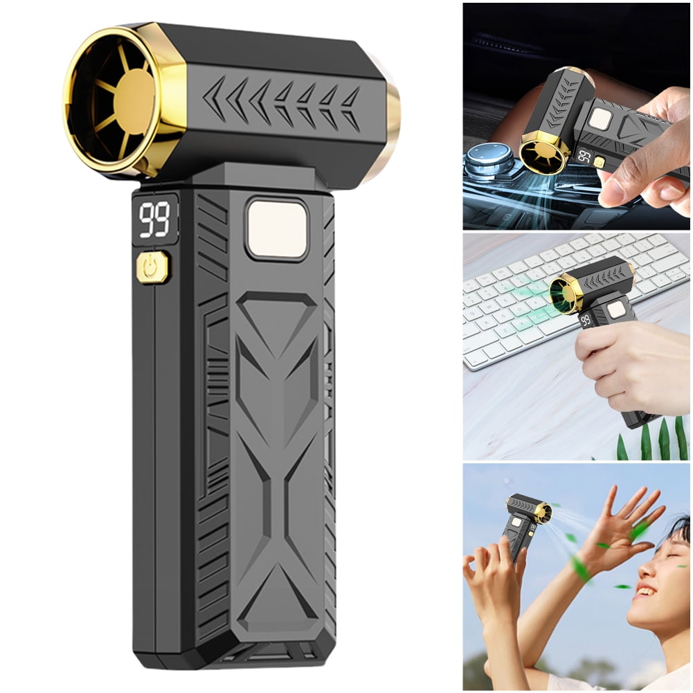 HUISZJ Mini Fan, Adjustable Wind Speed Electric Air Duster, Rechargeable Violent Blower with Light (Black)