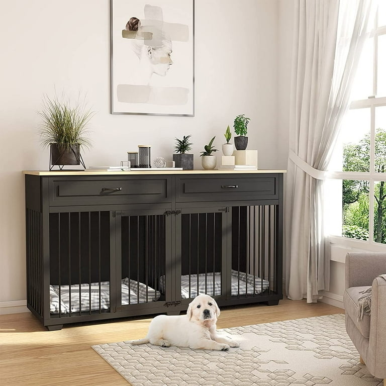 Black wood top dog crate