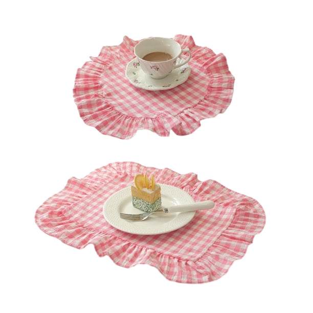 Mantel individual de cocina cuadrado y redondo de algodón lavado con bordes plisados, resistente al calor, para comedor, hogar, cocina, fiestas.