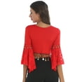 thumbnail image 6 of JanJean Women Glitter Bead Tassel Belly Dance Top Lace 3/4 Flared Sleeves Shawl Crop Tops Dancewear Red 3XL, 6 of 7
