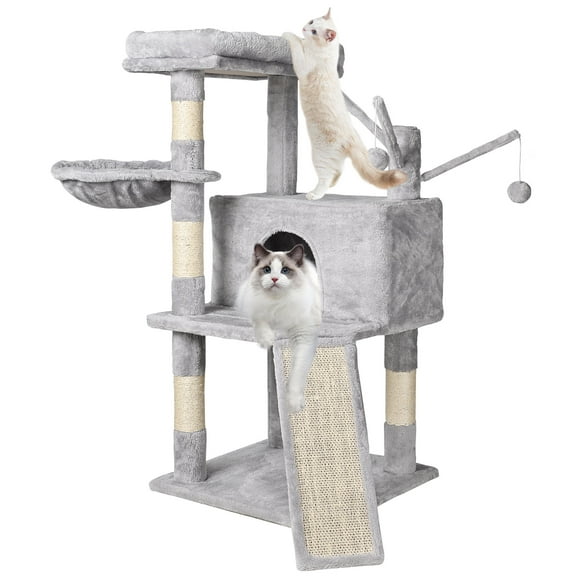 37 inch Cat Tree Cat Condo with Sisal Scratching Board and 3 Pompom Sticks Play House for Kitten