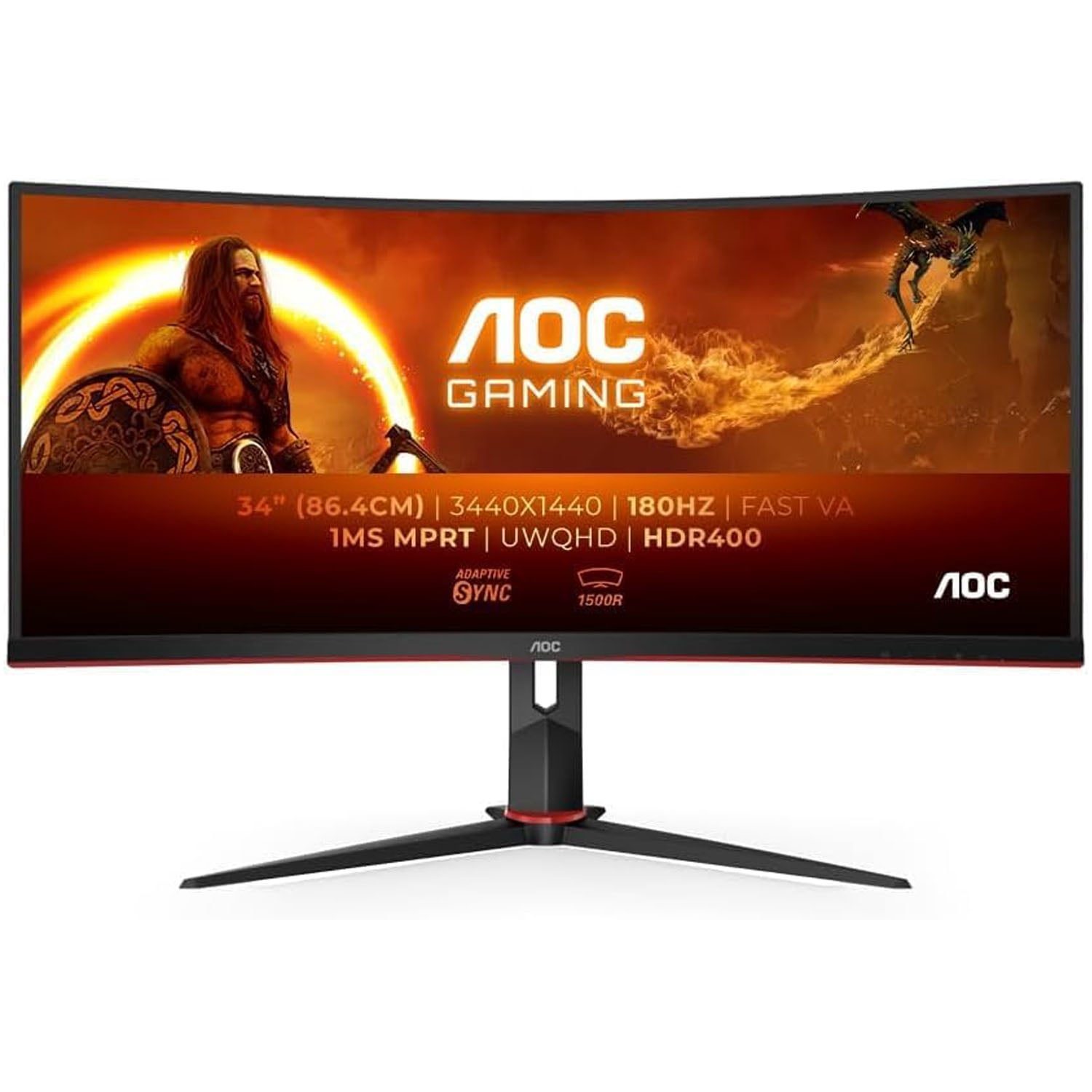 Restored AOC 34" CU34G2XP/BK Gaming Monitor -WLED Curved Monitor - 180Hz Refresh Rate, 5ms Response Time,Black (Refurbished)