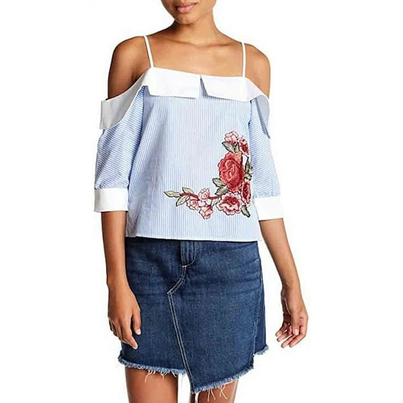 Romeo & Juliet Couture Cold Shoulder Spread Collar Floral Applique Blouse, Large