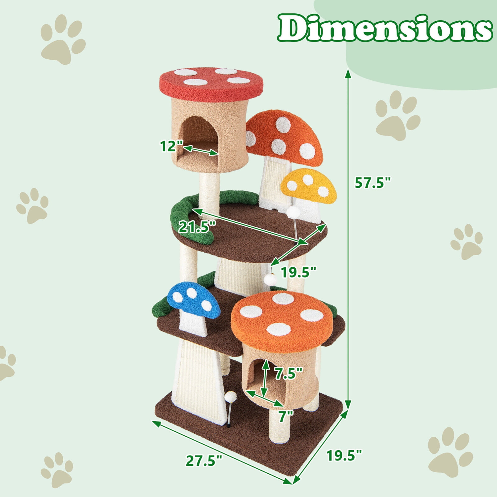 Gymax Wooden Cat Tree w/ Sisal Scratch Board & Post Padded Perch Hanging Toys Modern