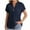 Navy, variant on Womens Cotton Linen Tops with Pockets V Neck Roll up Short Sleeve Blouses Lightweight Tunic Shirts