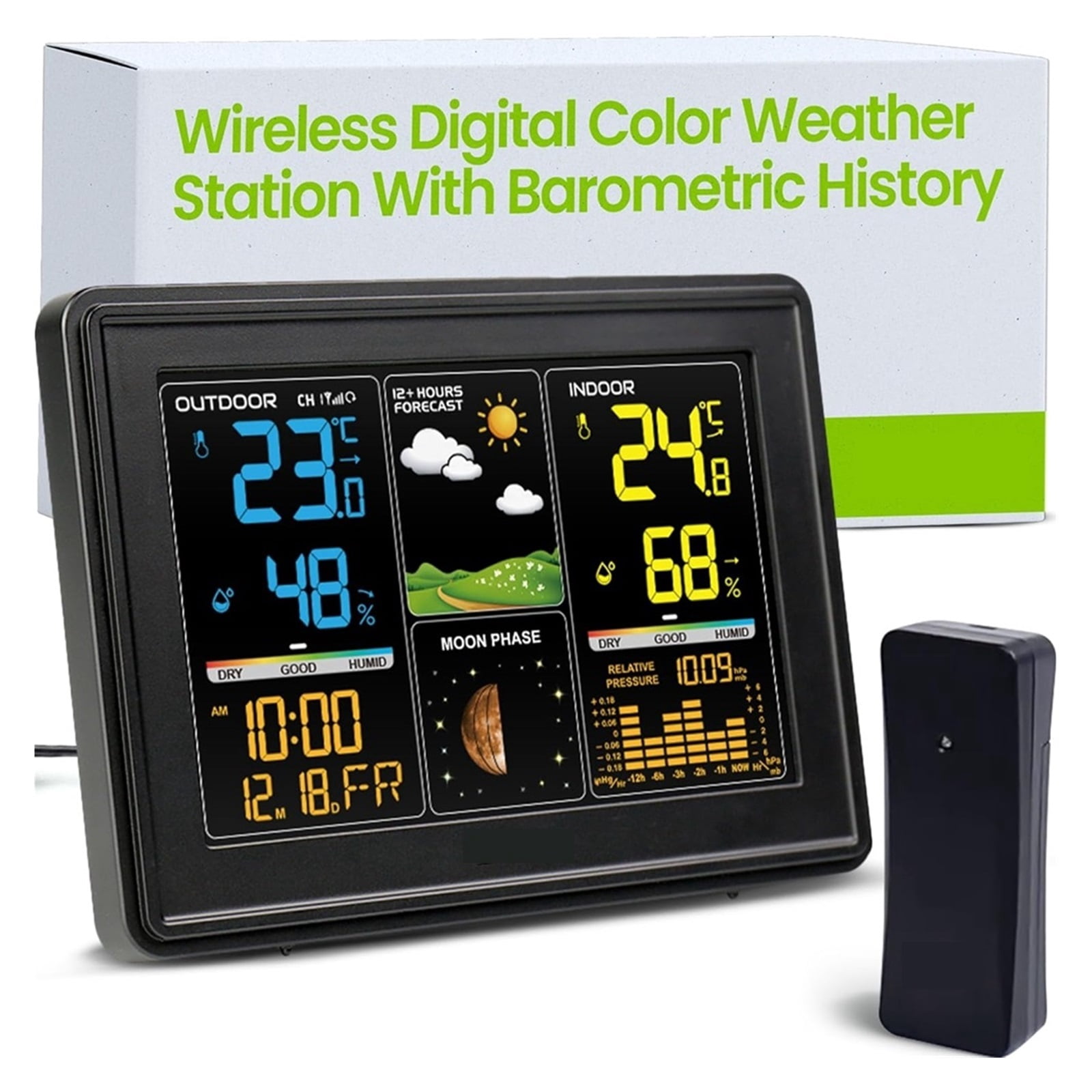 Wireless Weather Station with Atomic Clock, Barometer & Moon Phase Monitor