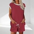 thumbnail image 3 of dazeni Womens Pajamas 2 Piece Lounge Sets with Pockets Striped Short Sleeve T Shirts Drawstring Shorts Crewneck Sleep Matching Set, 3 of 5