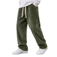 thumbnail image 3 of Mens Casual Corduroy Pants Drawstring Elastic Waist Straight Leg Sweatpants with Pocket Solid Color Outdoor Leisure Winter Trousers Army Green XL, 3 of 3
