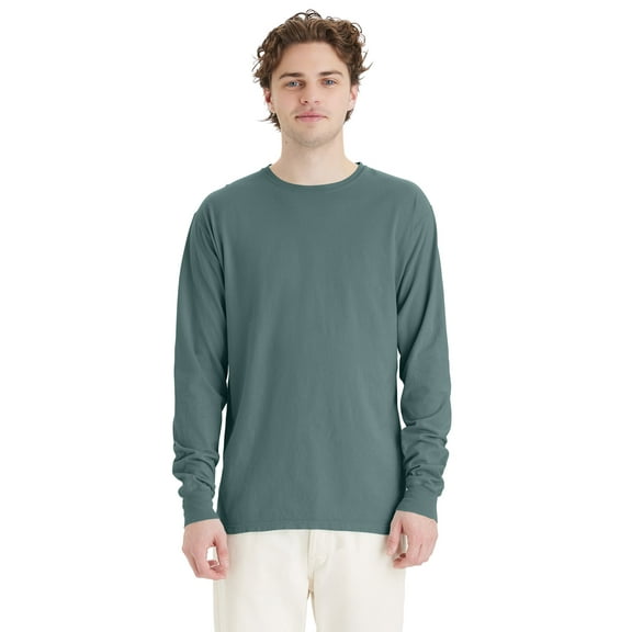 Hanes Unisex Garment Dyed Long Sleeve Cotton T-Shirt Cypress Green L