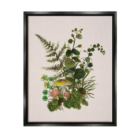 Botanical Nature Mushroom Sprigs Botanical & Floral Graphic Art Jet Black Framed Art Print Wall Art