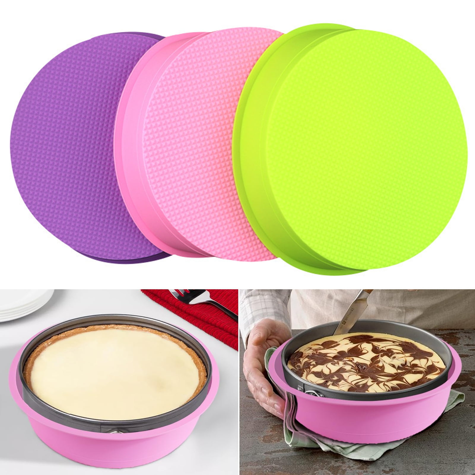 Honrane Water Bath Cheesecake Pan Round Silicone Cake Baking Tray Reusable  Non-sticky Cheese Cake Pan Protector for Diy Baking Desserts Mousse Cakes