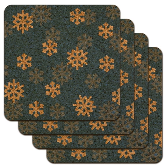 Snowflakes Winter Low Profile Novelty Cork Coaster Set