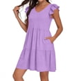 thumbnail image 1 of Uootdi Robes d'Été pour Femmes à Col en V, Manches à Volants, Ourlet à Volants, Robes Douces et Confortables, Coupe Décontractée, Mini Robes, Tenue de Vacances, Cadeau, 1 of 6