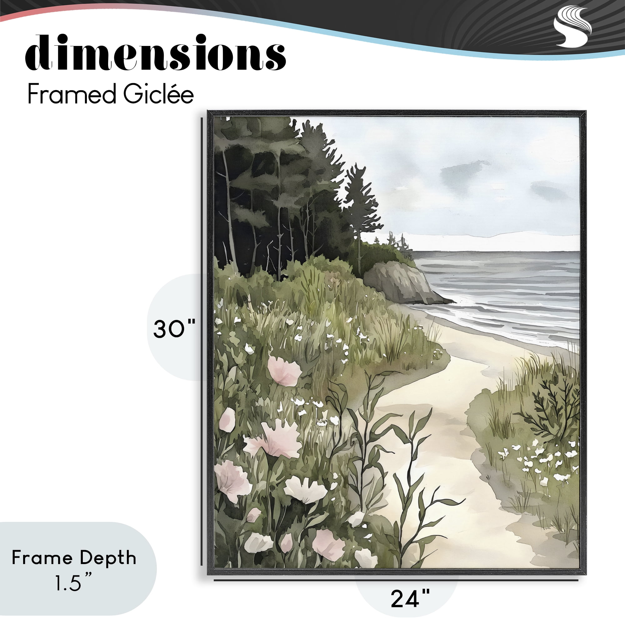 Stupell Industries Coastal Calm Floral Pathway Black Framed Giclee Art, design by Riley B