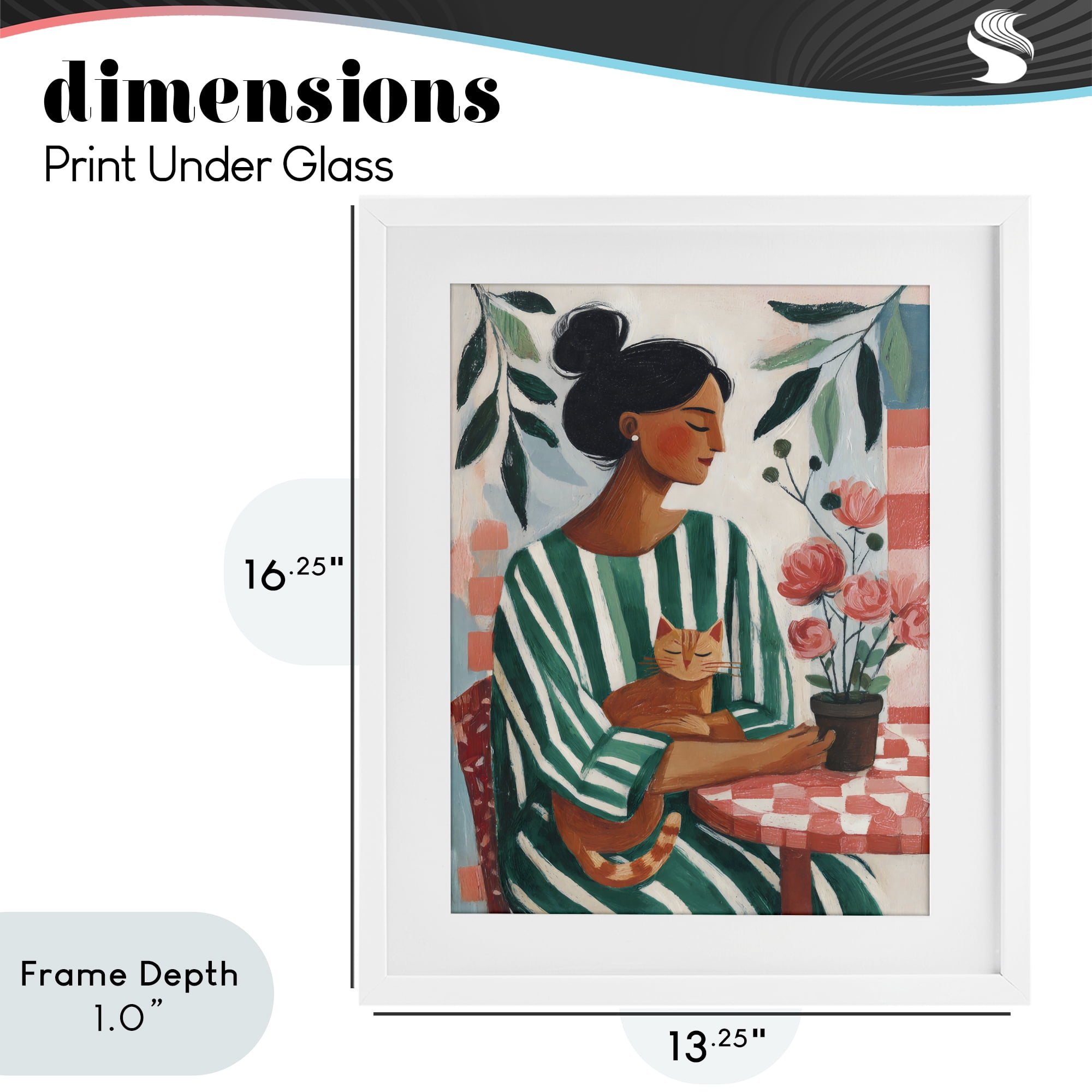 Stupell Industries Cat Lady in Striped Dress White Framed Print Under Glass, design by Sisi and Seb