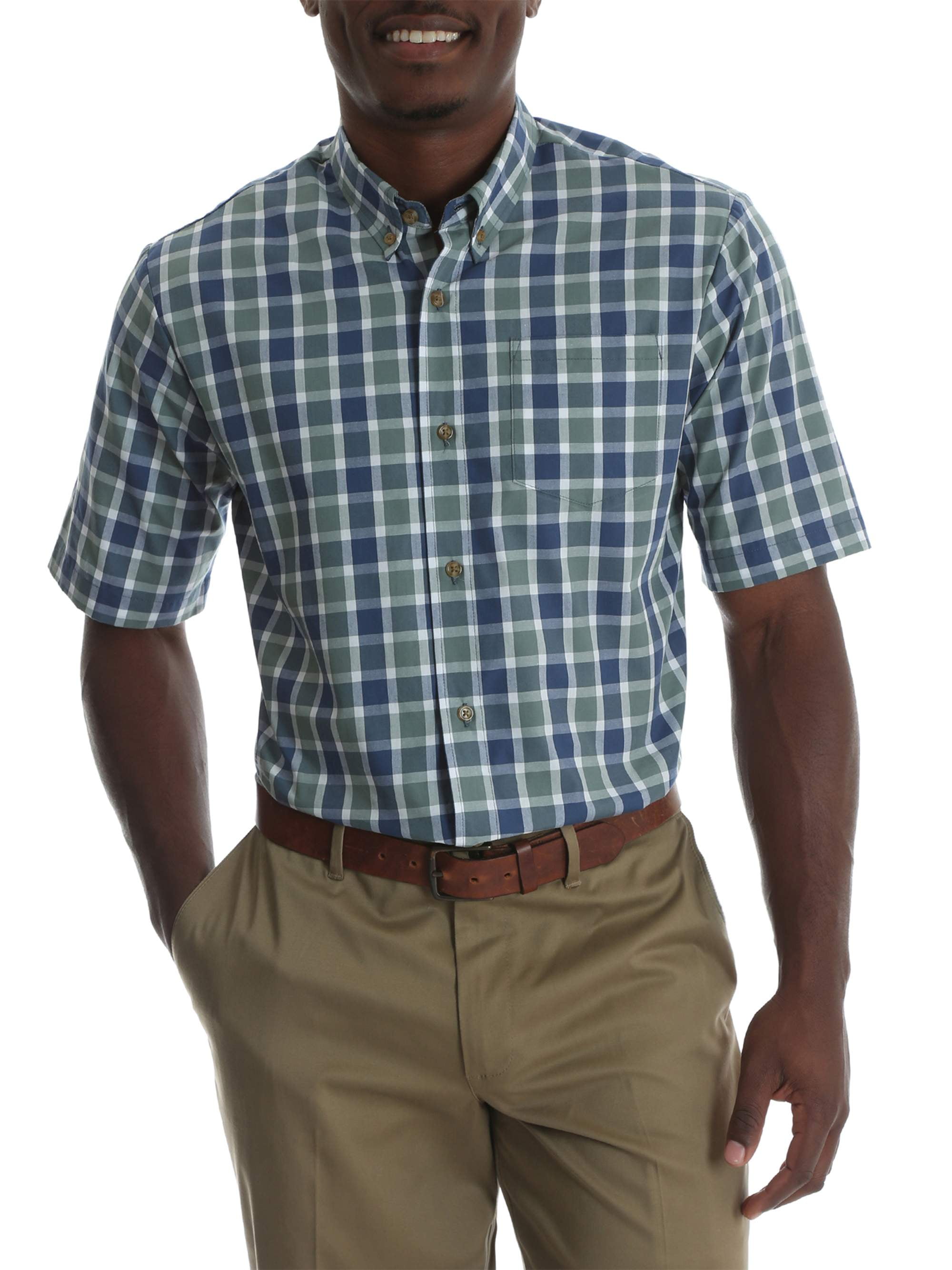 Wrangler Men's Short Sleeve Wrinkle Resistant Plaid Shirt 