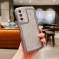 thumbnail image 2 of Compatible with Samsung Galaxy S21 FE 5G Case 6.4",Glitter Clear Bling Star Transparent Matte Cute Curly Wave Frame Camera Cover Protection Shockproof Bumper Phone Cover for Women (Black), 2 of 11
