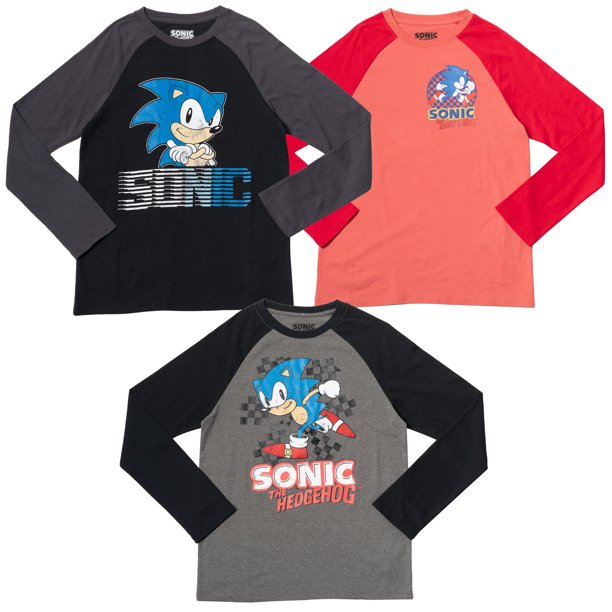 SEGA Sonic The Hedgehog Toddler Boys 3 Pack Long Sleeve TShirts