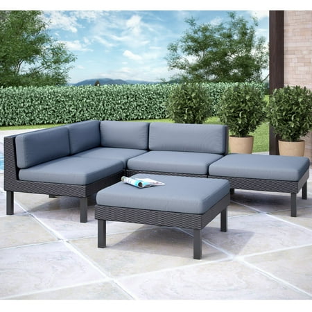 CorLiving Oakland 5-Piece Sectional with Chaise Lounge Patio Set