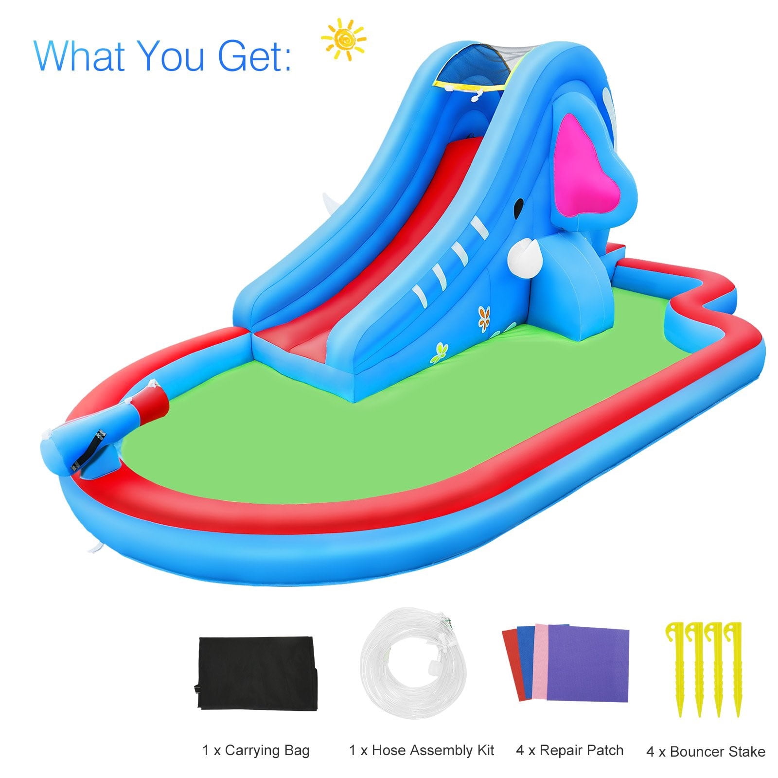 Inflatable Water Slide Bounce House Splash Pool, Water Slide Castle Outdoor Backyard Playhouse for Little Kids