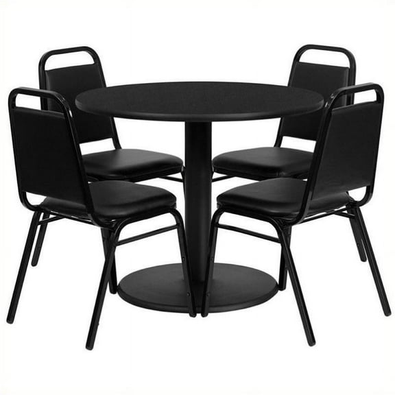 Bowery Hill 5 Piece Round Laminate Table Set in Black