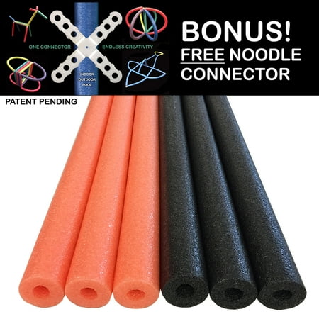 Holloween Deluxe Foam Pool Swim Noodles - 6 PACK 52 Inch Wholesale Pricing Bulk Pack and Free Connector