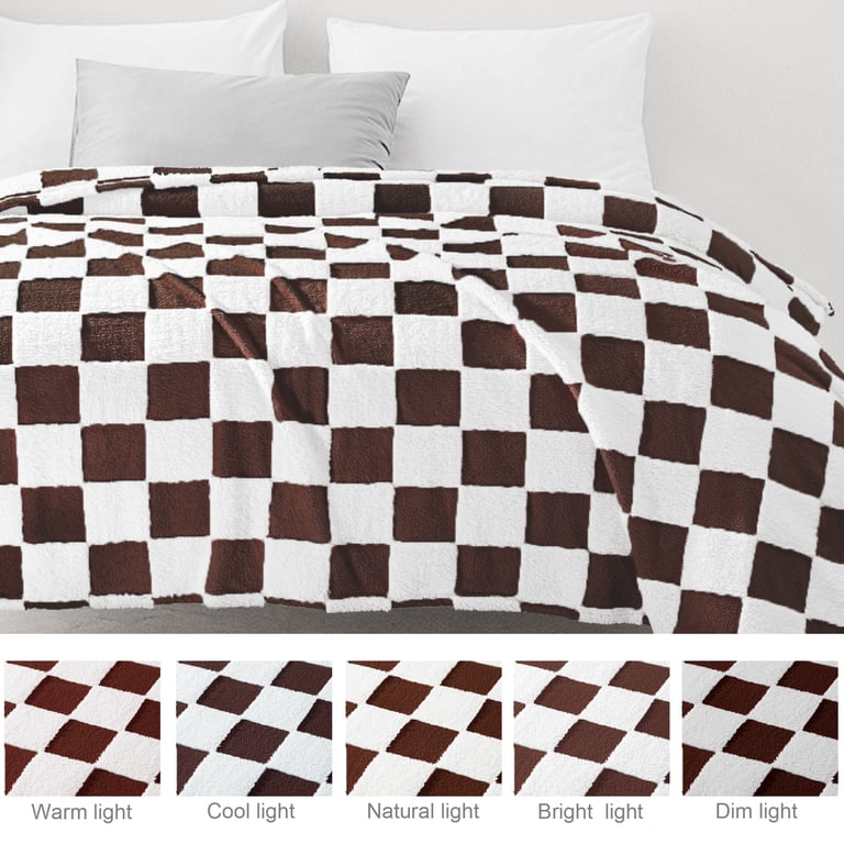 Exclusivo Mezcla Twin Checkered Fleece Blanket, Coffee photo 3