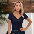 thumbnail image 7 of Vafful Womens Tops V Neck Summer Short Sleeve Casual Slim Fitted Tshirt Navy L, 7 of 7