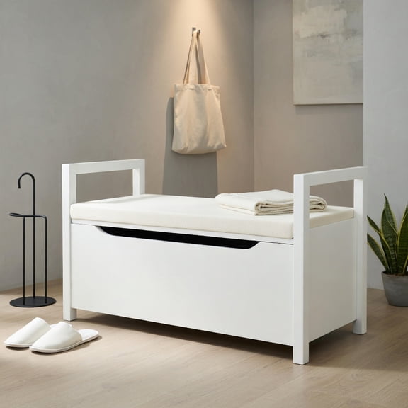 Topcobe 34.5" ×15.5" ×19.5" Shoe Storage Bench with Cushion Seat for Entryway, Shoe Rack Bench Shoe Organizer for Entryway, Living Room, White