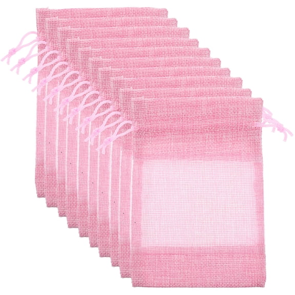 OFFIGAM 10Pcs Pink Drawstring Storage Bags with Clear Window Mesh Organizer Pouches for Travel