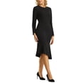 thumbnail image 4 of Vestido formal de cola de pez de manga larga y cuello redondo para mujer Inspire Chic con cinturón 2XL negro, 4 of 5