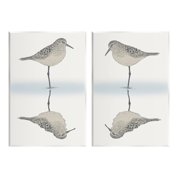 Stupell Industries Tranquil Sandpiper Reflection Nautical Bird Beach Shore Graphic Art Unframed Art Print Wall Art, Set of 2, Design by Ziwei Li