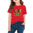 thumbnail image 6 of Kids St. Patrick's Day Shirt Girls Red Shamrock Love T-Shirt Cotton Short Sleeve Crewneck Holiday Top,Size 5 T, 6 of 9