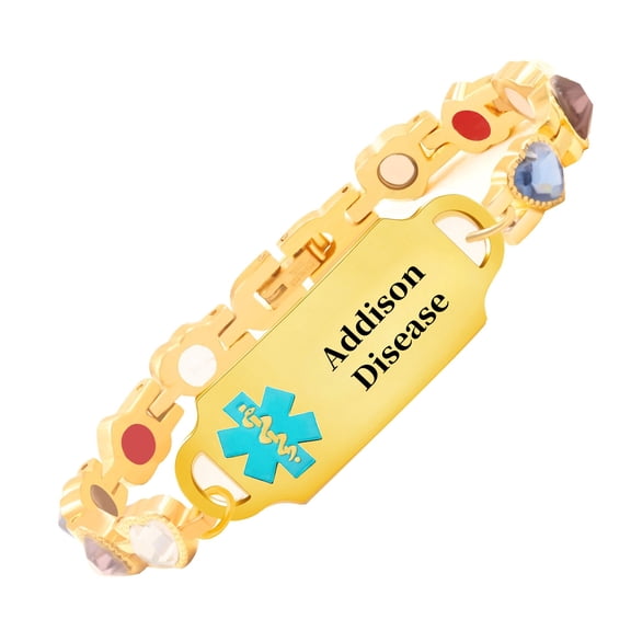 MetalJC Magnetic Stainless Steel Medical Alert ID Bracelet for Women, Engraved Addison Disease