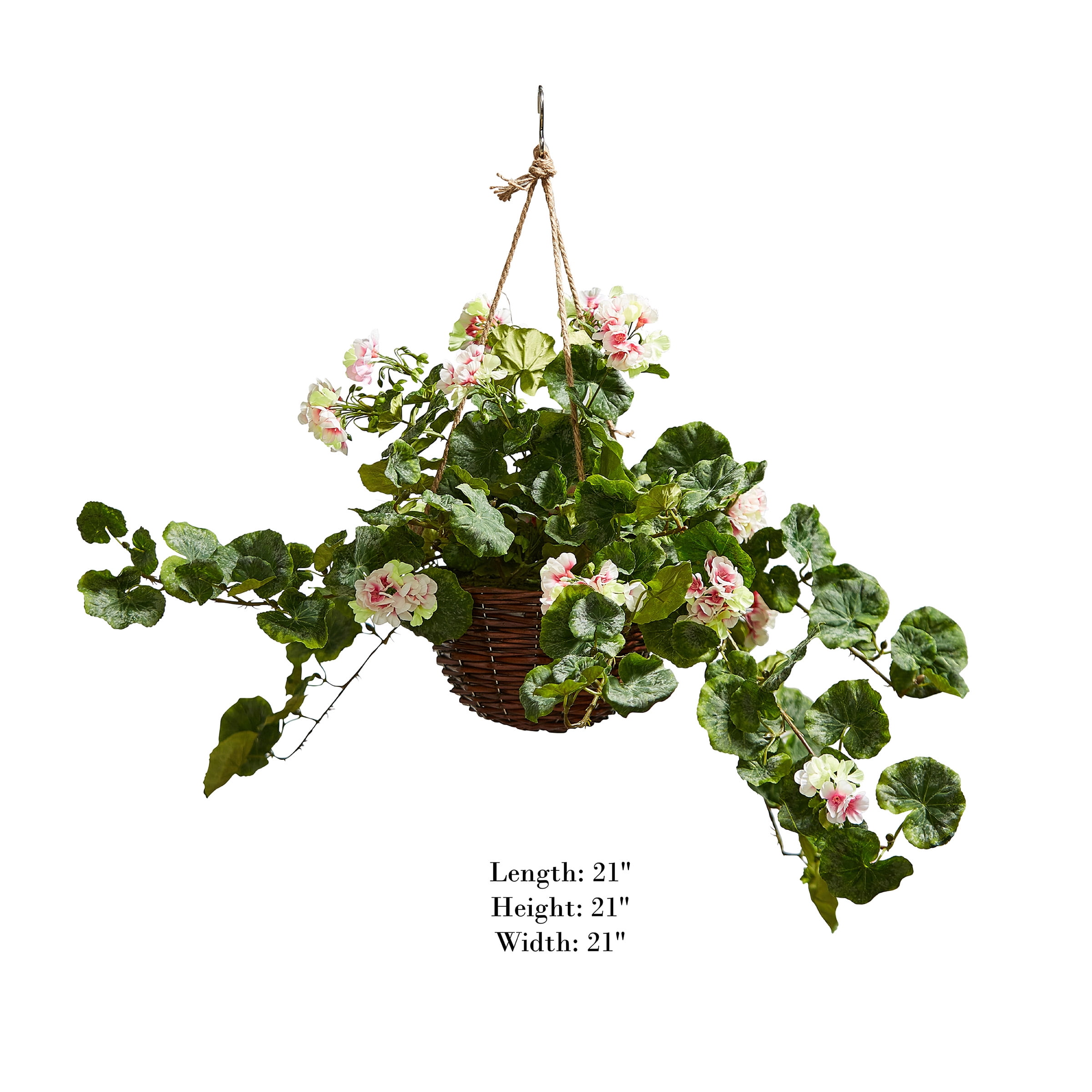 Pure Garden Faux Flowers – Light Pink Geranium Hanging Natural and Lifelike Floral Arrangement with Basket