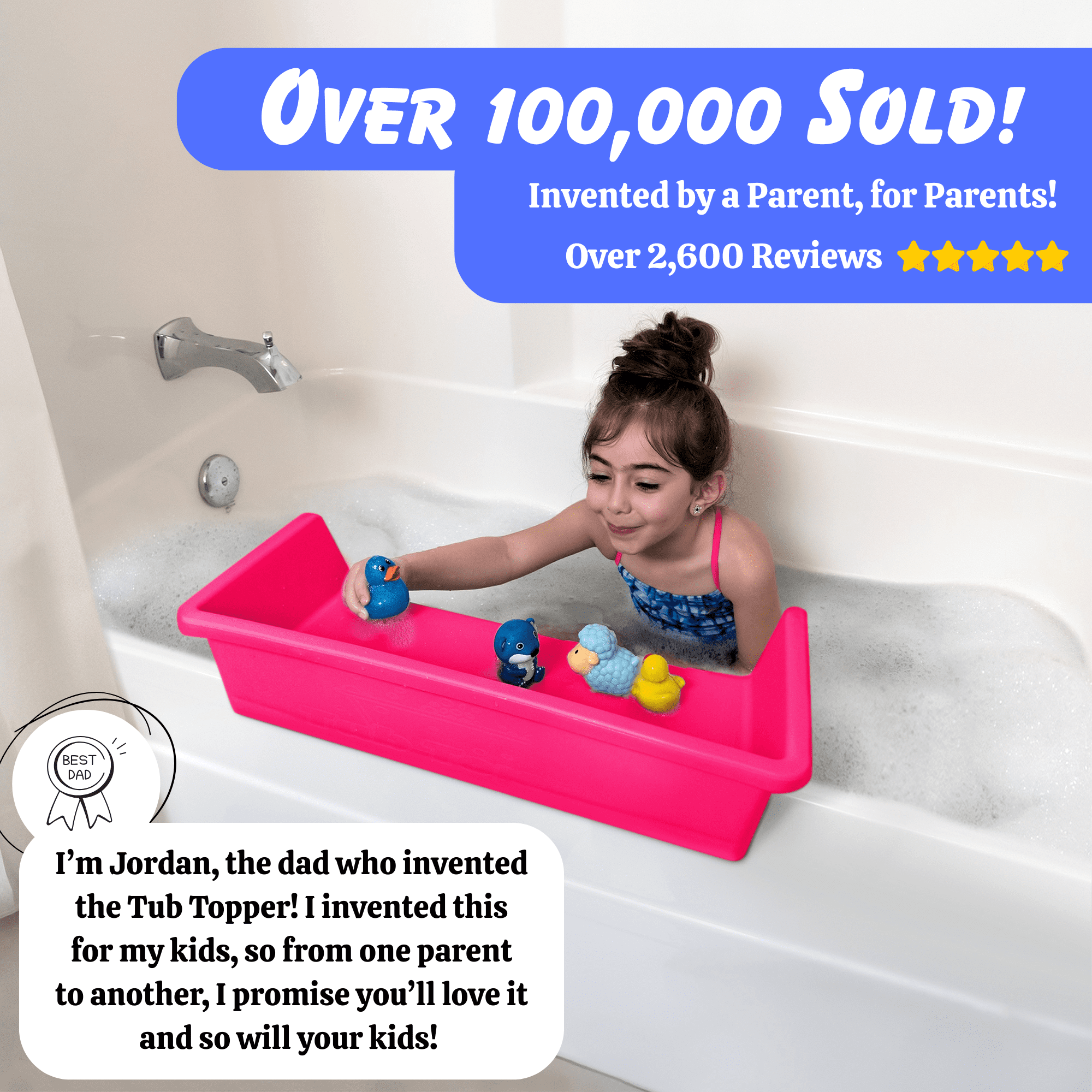 Tub Topper® - The Bathtub Splash Guard Play Shelf - Pink, Mini