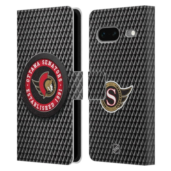 Head Case Designs Officially Licensed NHL Ottawa Senators Puck Texture Leather Book Wallet Case Cover Compatible with Google Pixel 7