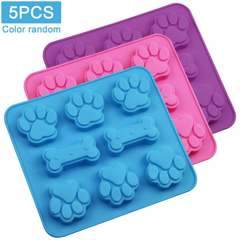 5pcs Silicone Molds Puppy Dog Paw & Bone Shaped 2 in 1,8-Cavity,Reusable  Ice Candy Trays Chocolate Cookies Baking Pans,Oven Microwave Freezer  Dishwasher Safe 
