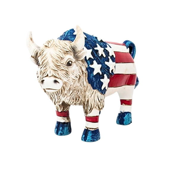 Americana Buffalo Figurine – Patriotic White Resin Bison Statue with American Flag Colors & Design, Rustic Western Farmhouse Décor, Collectible Americana Sculpture, Gift for Animal Lovers & Patriots