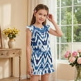 thumbnail image 4 of ZIATUBLE4S Blue Chevron Tie Dye Print Girls Summer Romper Ruffle Cap Sleeves One-Piece Short Jumpsuit Soft Comfort Kids Casual Playsuit with Pockets for 13-14 Y, 4 of 6