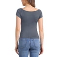 thumbnail image 3 of INSPIRAR CHIC Blusa de Mujer de Manga Corta Off the Shoulder a la Altura de la Cadera Color Sólido L Gris Oscuro, 3 of 5