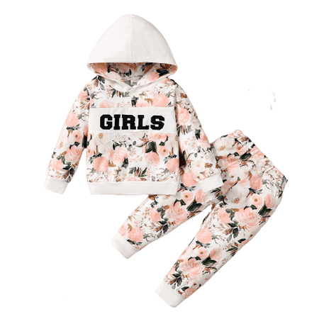 

NZRVAWS Baby Girls Outfits 2 Years Baby Girls Letter Print Splice Hoodies 3 Years Baby Girls Floral Print Pants 2Pcs Winter Clothes Set Apricot