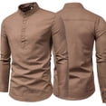 thumbnail image 3 of Camisas Casuales Sólidas Para Hombres Cuello De Pie Manga Larga Slim Fit Camisa De Lino Talla Grande M-5XLpangjing, 3 of 4