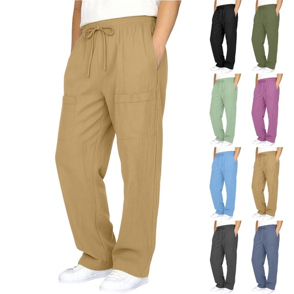 JTSRKL Linen Cargo Pants for Boys Lightweight Summer Casual Pull On Trousers Breathable Comfort Pants Solid Color Beach Vacation Long Pants with Multi-Pockets Yellow 11-12 Years
