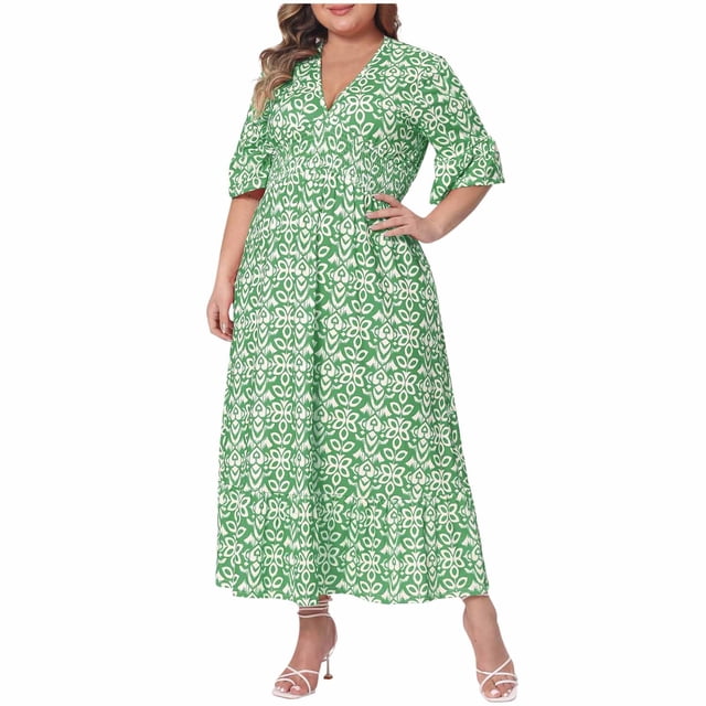 Liquidation d'Été 2025! Robe Grande Taille pour Femmes, Robe d'Été en Liquidation pour Femmes, Mode Sexy d'Été pour Femmes Grande Taille Imprimée Manches Courtes Col en V