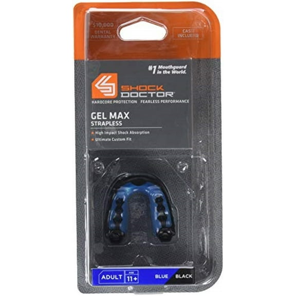 shock doctor gel max mouthguard - strapless blue/black