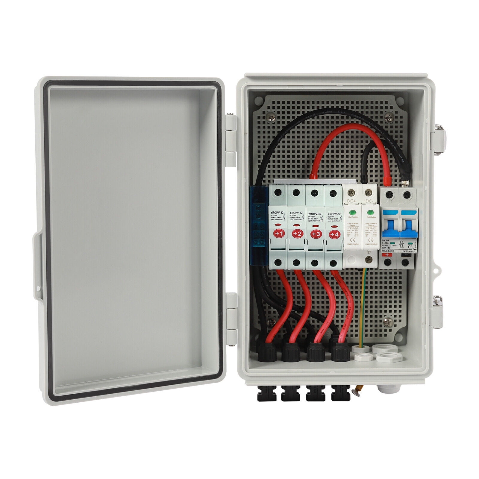 Miumaeov Solar Combiner Box PV Combiner 63A Circuit Breaker 4 String For Solar Panel Kit