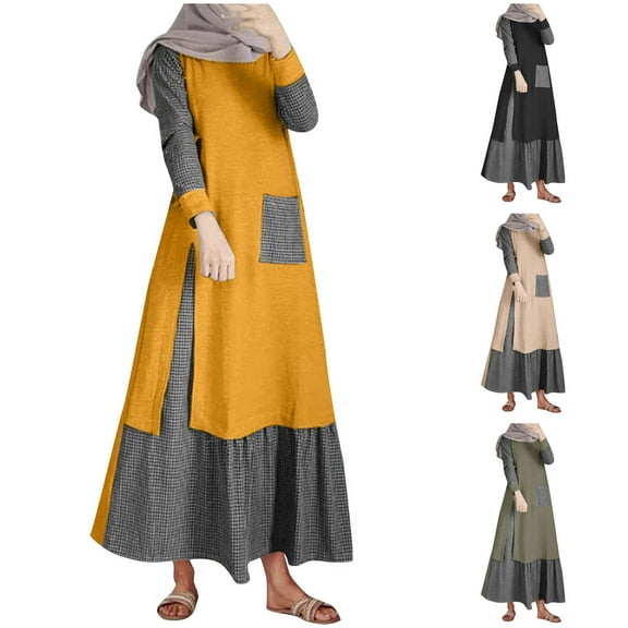 Sentmoon Long Sleeve Dresses Crew Neck A Line Dresses for Women Plaid Print Loose Breathable Plus Size Women Dresses Active for Christmas Dinner Green XXXXXL